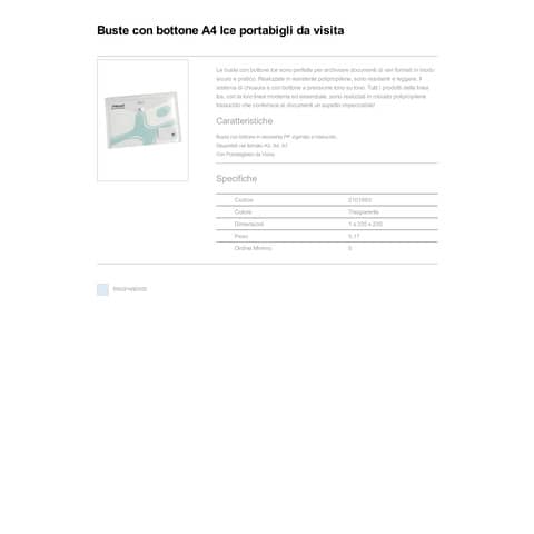 Buste trasparenti con bottone Rexel Ice porta biglietti da visita A4 trasparente conf. da 5 pezzi - 2101663